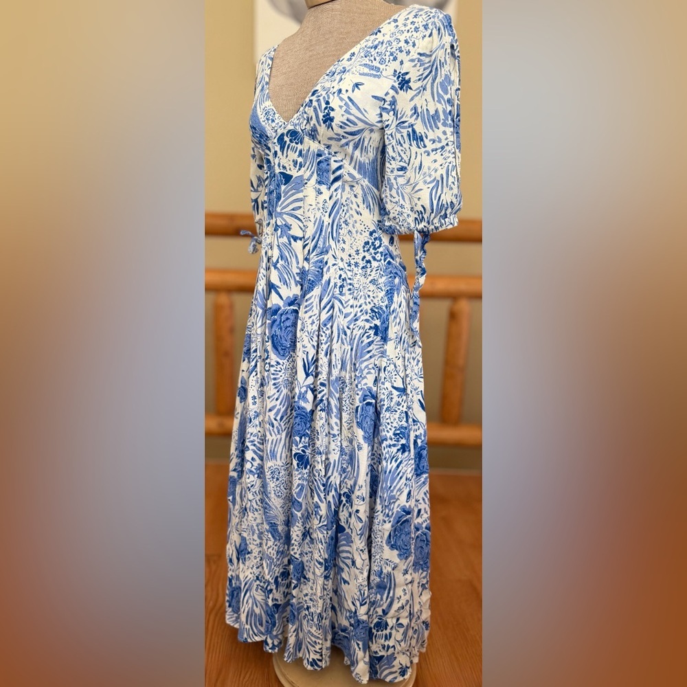 Free People “Forever Always” Floral Midi Dress Blue & White Size 0 - Picture 9 of 16